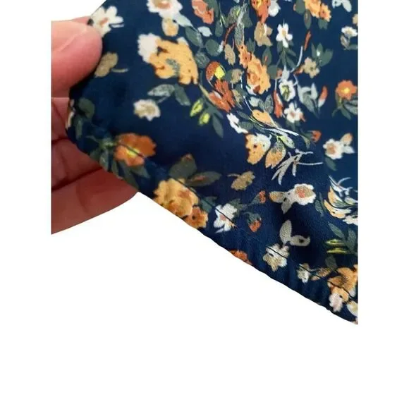 West K Top Women's XL Blue Floral Print Short Sleeve Faux Wrap Boho Peasant Boxy - Picture 16 of 16